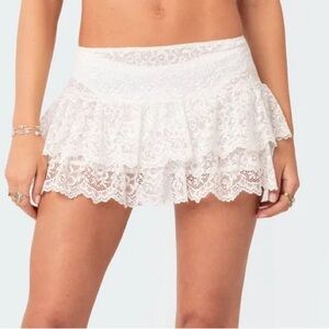 Edikted White Lace Ruffle Mini Skirt NWT